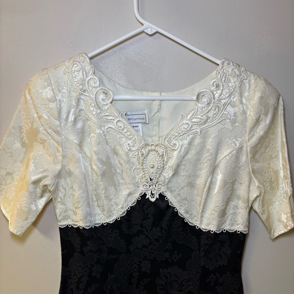 Scott McClintock Black White vintage Lace Short Sleeve Sheath Womens Dre…